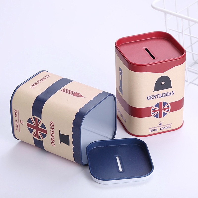 Kids Education Money - Piggy Metal Square Gentleman Tinplate Money